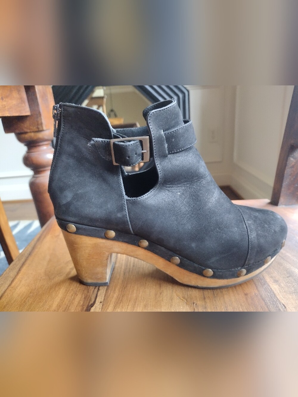 Five Worlds Black Leather Studded Clogs Size 9.5